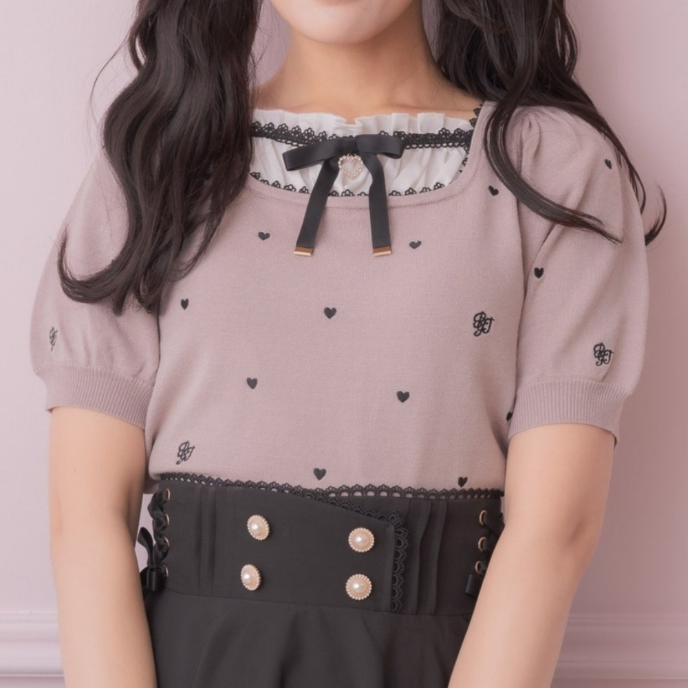 ROJITA - Heart Embroidered Layered Knit Top
